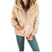 Women Plush Warm Hooded Solid Zipper Long Sleeve Kangaroo Pocket Casual Sweatshirts