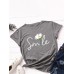 Women Smile Daisy Print Multicolor O  Neck Short Sleeve Casual T  Shirt