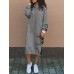 Women Solid Simple Daily Drawstring Calf Length Hoodie with Pocket