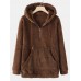 Women Plush Warm Hooded Solid Zipper Long Sleeve Kangaroo Pocket Casual Sweatshirts