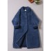 Unique Blue Peter Pan Collar Button Faux Fur thick Winter Coat