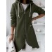 Women Solid Color Side Pocket Asymmertrical Hem Hoodie With Front Zipper