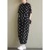 2019 Fine black dotted lapel half sleeve jumpsuit pants