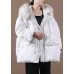 Casual plus size snow jackets winter outwear white hooded fur collar goose Down coat