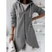 Women Solid Color Side Pocket Asymmertrical Hem Hoodie With Front Zipper