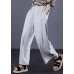 women cotton solid color casual pants elastic waist gray wide leg pants