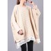 Winter beige knit top silhouette o neck Batwing Sleeve plus size clothing knitwear