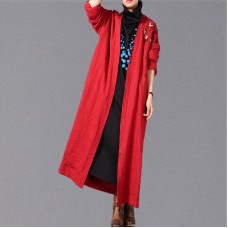 vintage red coats plus size embroidery baggy trench coat vintage side open coats