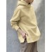 Women Korean Style Zipper Split Hem Commute Solid Hoodie