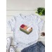 Women Cartoon Sleeping Sushi Print O  Neck Short Sleeve Leisure T  Shirt