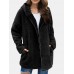 Women Fluffy Solid Full Zipper Hood Side Pocket Long Sleeve Warm Casual Hooded Sweatshirts