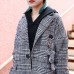 Elegant black Plaid maxi coat casual Notched long coat Fashion zippered baggy long coat