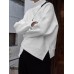 Plus Size Women Solid Color Irregular Side Split Hem Long Sleeve Sweatshirts