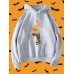 Women Halloween Pumpkin Skeleton Head Reflection Print Casual Regular Hoodie