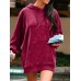 Women Solid Puff Sleeve Simple Velvet Sweatshirt with Front Pocket