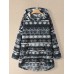 Women Fluffy Tribal Pattern Hooded High  low Hem Casual Home Wear Long Sleeve Sweatshirt