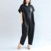 2021 black casual cotton hooded short sleeve tops and jumpsuit jeans