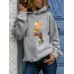 Women Halloween Pumpkin Skeleton Head Reflection Print Casual Regular Hoodie