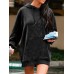 Women Solid Puff Sleeve Simple Velvet Sweatshirt with Front Pocket