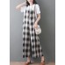 women new cotton white plaid sleeve casual jumpsuit pants