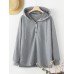 Women Solid Color Half Button Front Drop Shoulder Hoodie