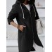 Women Solid Color Side Pocket Asymmertrical Hem Hoodie With Front Zipper