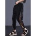 women vintage side prints cotton loose trousers black elastic waist casual pants