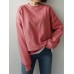 Women Solid Color Thick Round Neck Puff Sleeve Narrow Cuff Long Sleeve Pullover Sweatshirt