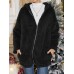 Women Fluffy Solid Full Zipper Hood Side Pocket Long Sleeve Warm Casual Hooded Sweatshirts