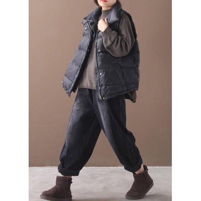 thick black women parka oversized down jacket sleeveless stand collar winter short outwear