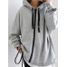 Women Hoodie Leisure Contrast Color Knee Length Thin Lace  up Sweatshirts