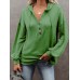 Women Solid Color Half Button Front Drop Shoulder Hoodie