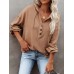 Women Solid Color Half Button Front Drop Shoulder Hoodie