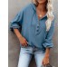 Women Solid Color Half Button Front Drop Shoulder Hoodie