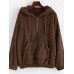 Women Plush Warm Hooded Solid Zipper Long Sleeve Kangaroo Pocket Casual Sweatshirts