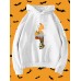 Women Halloween Pumpkin Skeleton Head Reflection Print Casual Regular Hoodie