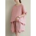 Loose linen suit female lace irregular round neck short sleeve T-shirt shorts two-piece suit