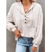 Women Solid Color Half Button Front Drop Shoulder Hoodie