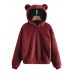 Women Fluffy Rabbits Ears Solid Cartoon Cute Hooded Patchwork Long Sleeve Casual Sweatshirt