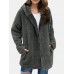 Women Fluffy Solid Full Zipper Hood Side Pocket Long Sleeve Warm Casual Hooded Sweatshirts