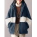 Women Plush Comfortable Patchwork Casual Side Pockets All Match Hoodie