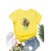 Women Cute Cartoon Elephant Graphic Print Multi  Color O  Neck Short Sleeve Casual T  Shirt