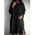 Women Hooded Solid Front Pockets Lace  Up Knee Length Sweatshirt