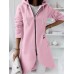 Women Solid Color Side Pocket Asymmertrical Hem Hoodie With Front Zipper