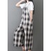 women new cotton white plaid sleeve casual jumpsuit pants