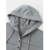 Women Solid Color Half Button Front Drop Shoulder Hoodie